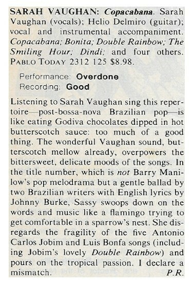 Vaughan, Sarah / Copacabana | Magazine Review | August 1981