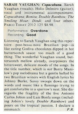 Vaughan, Sarah / Copacabana | Magazine Review | August 1981