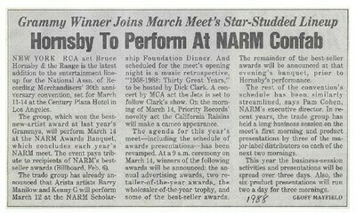 Hornsby, Bruce / Hornsby to Perform at NARM Confab | Magazine Article | 1988