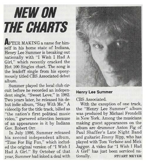 Summer, Henry Lee / New On the Charts | Magazine Article | March 1988