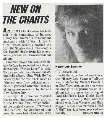 Summer, Henry Lee / New On the Charts | Magazine Article | March 1988