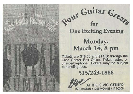 Kottke, Leo / Guitar Summit-Des Moines, IA | Concert Ad | March 1994
