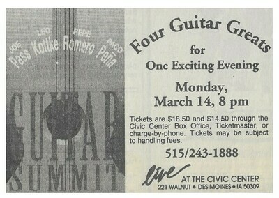 Kottke, Leo / Guitar Summit-Des Moines, IA | Concert Ad | March 1994