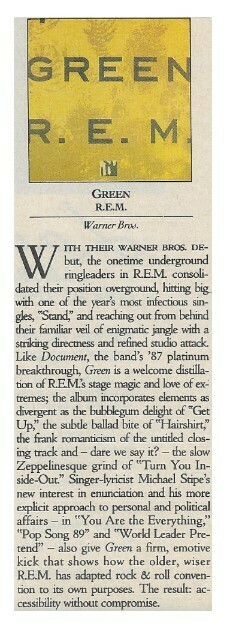 R.E.M. / Green | Magazine Review | 1989