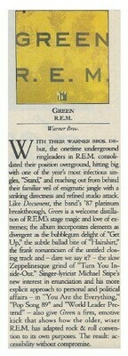 R.E.M. / Green | Magazine Review | 1989