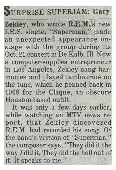 R.E.M. / Surprise Superjam | Magazine Article | November 1986 | with Gary Zekley