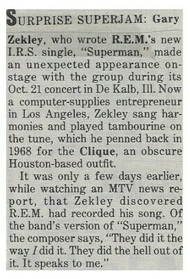 R.E.M. / Surprise Superjam | Magazine Article | November 1986 | with Gary Zekley
