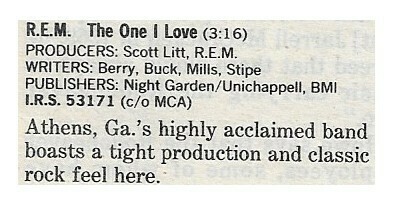 R.E.M. / The One I Love | Magazine Review | September 1987
