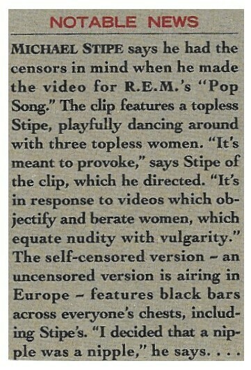 R.E.M. / Michael Stipe-Pop Song-Censors in Mind | Magazine Article | August 1989