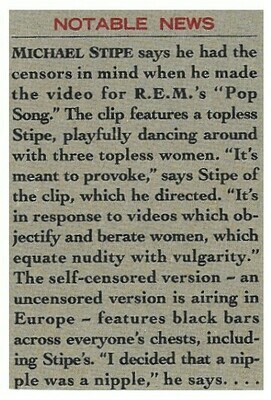 R.E.M. / Michael Stipe-Pop Song-Censors in Mind | Magazine Article | August 1989