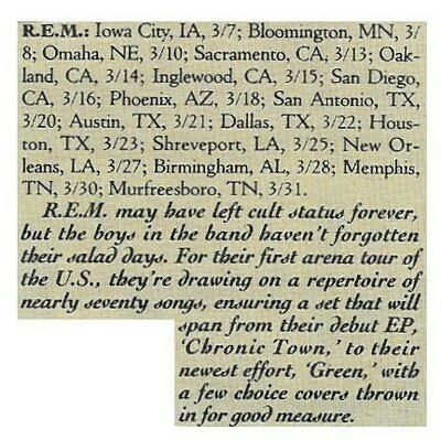 R.E.M. / Tour Dates and Story | Magazine Article | March 1989