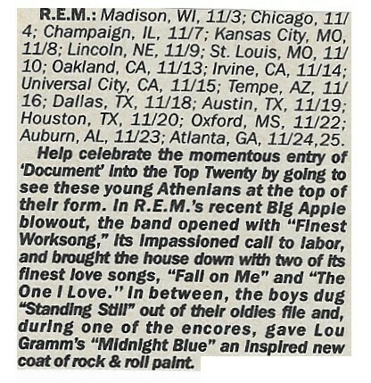 R.E.M. / Tour Dates and Story | Magazine Article | 1987