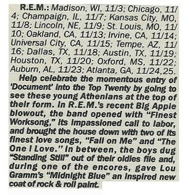 R.E.M. / Tour Dates and Story | Magazine Article | 1987