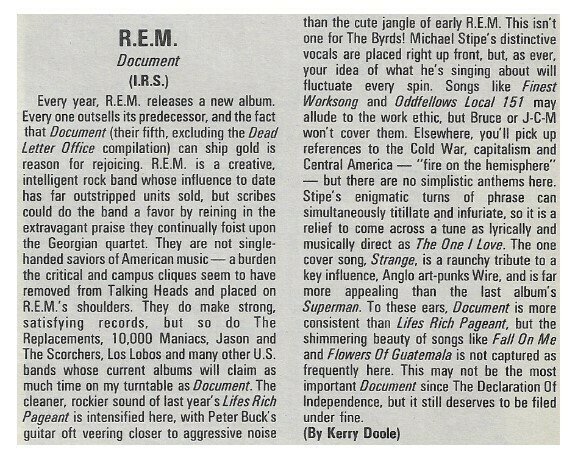 R.E.M. / Document | Magazine Review | 1987