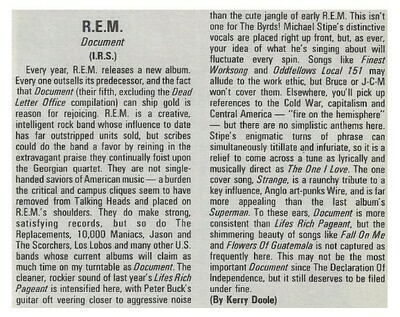 R.E.M. / Document | Magazine Review | 1987