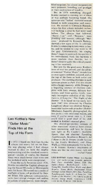 Kottke, Leo / Guitar Music | Magazine Review | August 1981