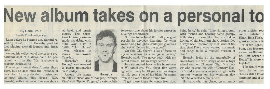Hornsby, Bruce / New Album Takes On Personal Touch | Newspaper Article | July 1995