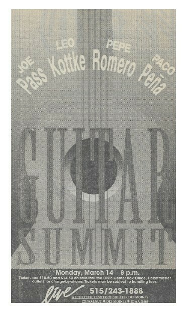 Kottke, Leo / Guitar Summit-Des Moines, IA | Concert Ad | March 1994