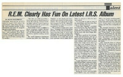 R.E.M. / R.E.M. Clearly Has Fun On Latest I.R.S. Album / 1986