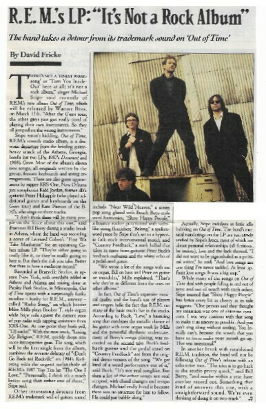 R.E.M. / R.E.M.&#39;s LP: It&#39;s Not a Rock Album | Magazine Article | March 1991