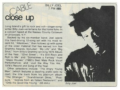Joel, Billy / Cable Close Up | Magazine Article | July 1983