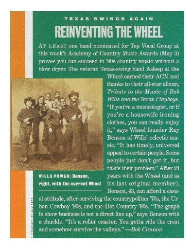 Asleep At the Wheel | Reinventing the Wheel | Magazine Article | May 1994