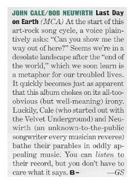 Cale, John / Last Day On Earth | Magazine Review | May 1994 | with Bob Neuwirth