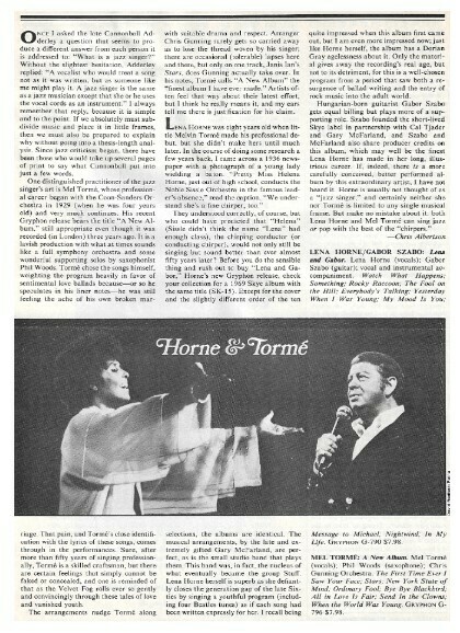 Horne, Lena / Lena and Gabor | Magazine Review | October 1980 | with Mel Torme