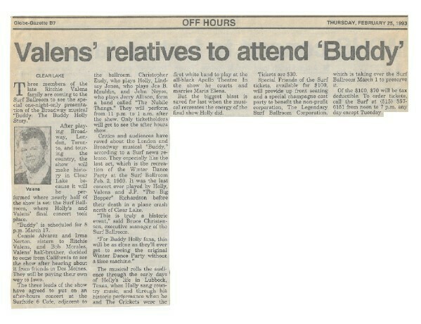 Valens, Ritchie / Valens&#39; Relatives to Attend &#39;Buddy&#39; | February 1993