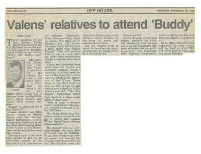 Valens, Ritchie / Valens&#39; Relatives to Attend &#39;Buddy&#39; | February 1993