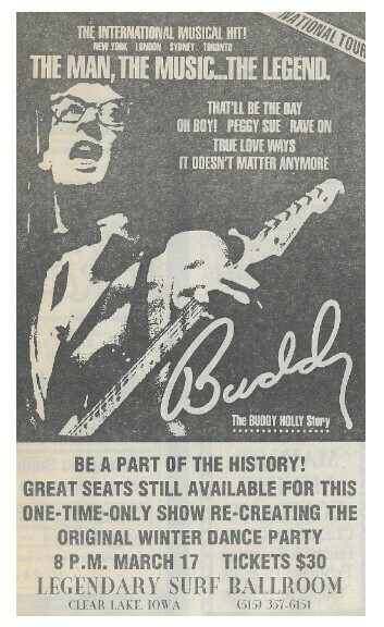 Holly, Buddy / The Buddy Holly Story (Musical)-Clear Lake, IA | Newspaper Ad | March 1992