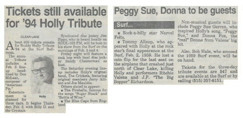Holly, Buddy / Tickets Still Available for &#39;94 Holly Tribute | Newspaper Article | 1994