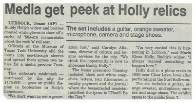 Holly, Buddy / Media Get Peek at Holly Relics | Newspaper Article | July 1995