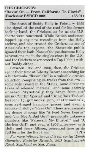 Crickets, The / Ravin&#39; On - From California to Clovis | Magazine Review | June 1992
