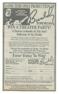 Holly, Buddy / Buddy - The Buddy Holly Story (Musical) - Win a Theater Party! | March 1993