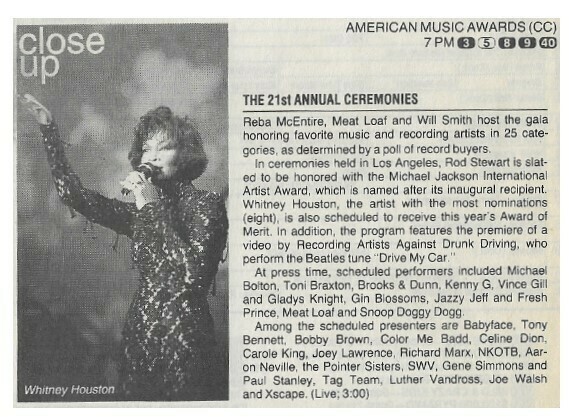 Houston, Whitney / American Music Awards (Close Up) | Magazine Article | February 1994