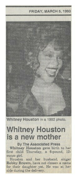 Houston, Whitney / Whitney Houston is a New Mother | Newspaper Article | March 1993