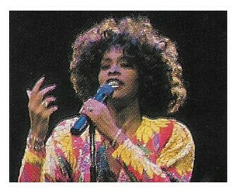 Houston, Whitney / On Stage-Multicolor Outfit-Right Hand Raised | Magazine Photo