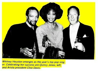 Houston, Whitney / Emerges As the Year&#39;s Top Pop Singer | Magazine Photo | 1986 | with Quincy Jones + Clive Davis