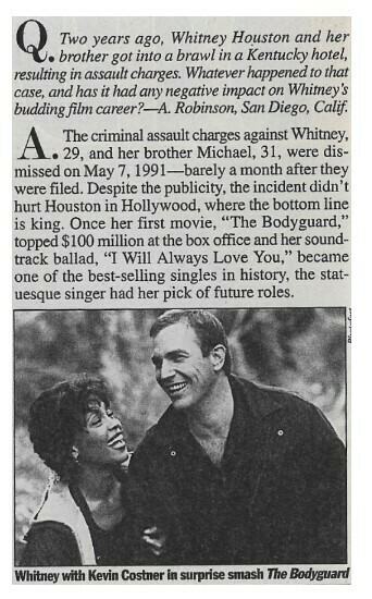 Houston, Whitney / Whitney with Kevin Costner in Surprise Smash The Bodyguard | Magazine Article | 1993