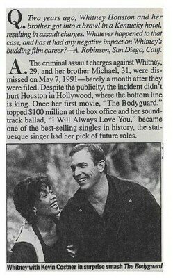 Houston, Whitney / Whitney with Kevin Costner in Surprise Smash The Bodyguard | Magazine Article | 1993