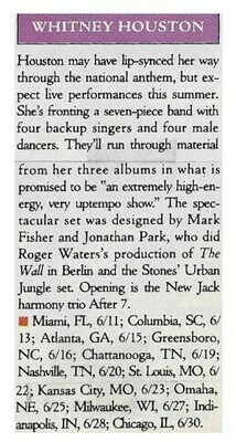 Houston, Whitney / Tour Dates and Story | Magazine Article | 1991