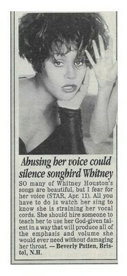 Houston, Whitney / Abusing Her Voice Could Silence Songbird | Magazine Article | May 1995