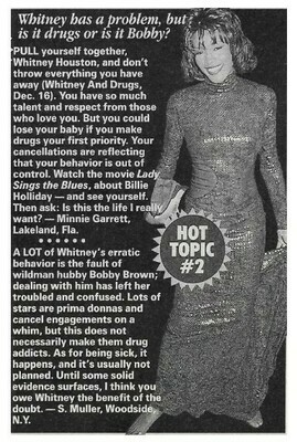 Houston, Whitney / Whitney Has a Problem, But is it Drugs or is it Bobby? | Magazine Article | February 1998