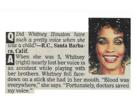 Houston, Whitney / Nearly Lost Voice in Accident | Magazine Article