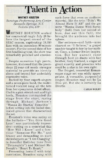 Houston, Whitney / Saratoga, NY - July 28, 1986 | Magazine Review
