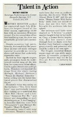 Houston, Whitney / Saratoga, NY - July 28, 1986 | Magazine Review