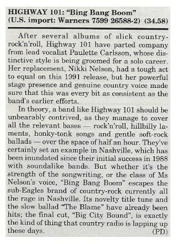 Highway 101 / Bing Bang Boom | Magazine Review | June 1992