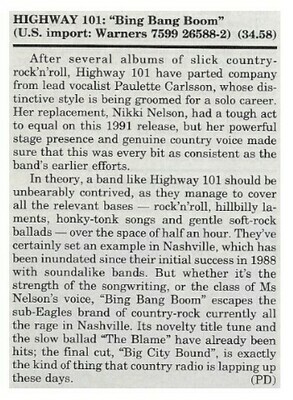 Highway 101 / Bing Bang Boom | Magazine Review | June 1992