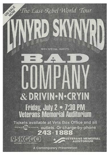 Lynyrd Skynyrd / The Last Rebel World Tour - Des Moines, IA - July 2, 1993 | Concert Ad